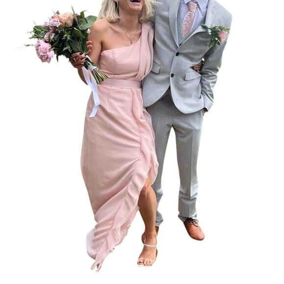 White by Vera Wang Women’s 2 Quartz Pink One Shoulder Ruffle Formal Dress NWT - Picture 1 of 15